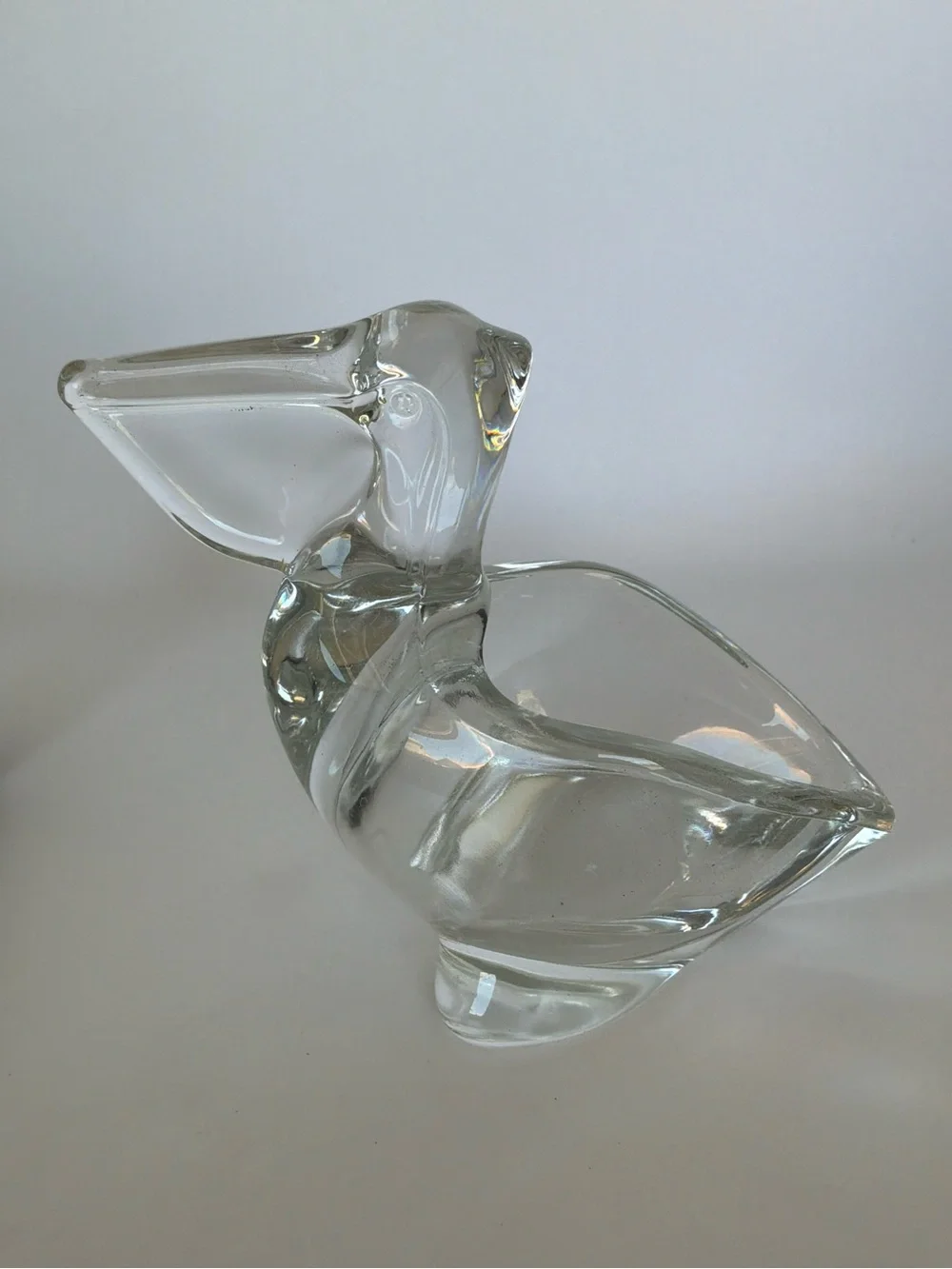 Vintage Hand Blown Clear Glass Pelican Figurine Coastal Bird Art Paperweight